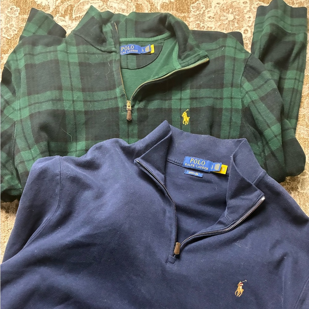 Ralph Lauren Men's Green Plaid and Navy Half-Zip Sweatshirts